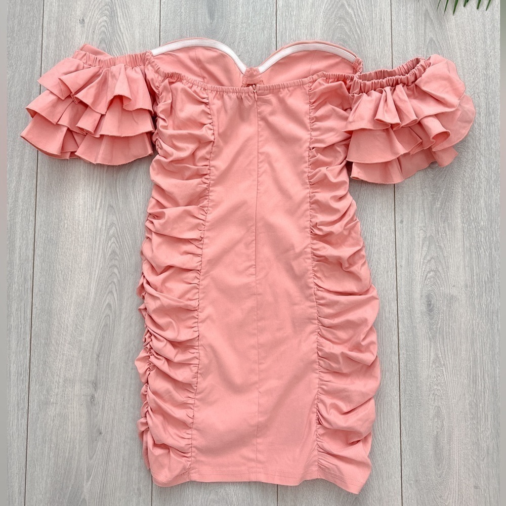 NWT CIDER Pink Ruffle Sleeve Ruched Mini Dress - Picture 8 of 13